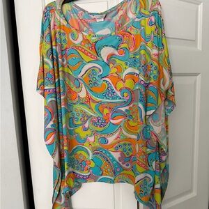 Trina Turk Paisley Flutter Sleeve Top Multicolor or swimsuit coverup X-Large